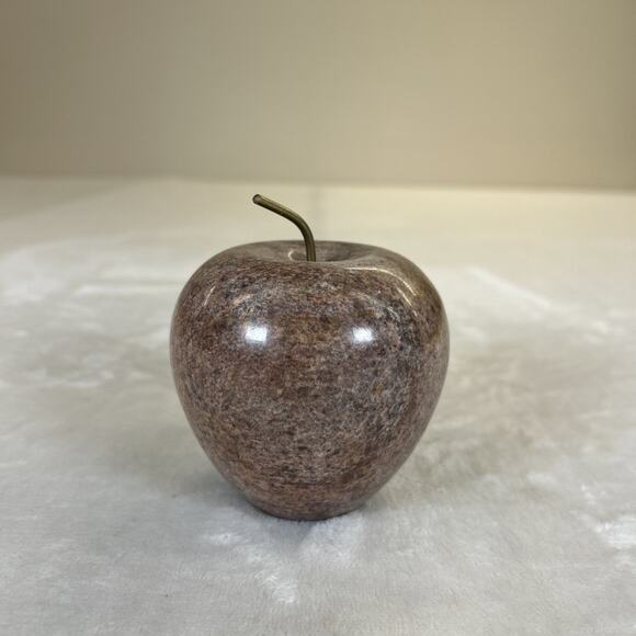 Vintage Marble Stone Apple Paperweight Brass Stem Fruit Teacher Gift Desk Chrty - Picture 4 of 9